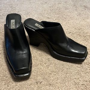 MIA Black Leather Heeled Clog / Mule (US 10)